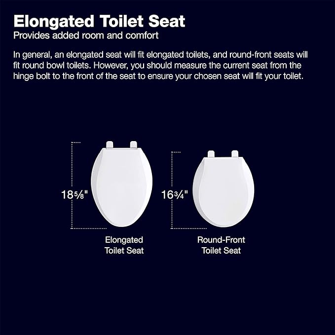 KOHLER K-4636-7 Cachet Elongated, Grip-Tight Bumpers, Quiet-Close Release Hinges, Quick-Attach Hardware, No Slam Toilet Seat, Black