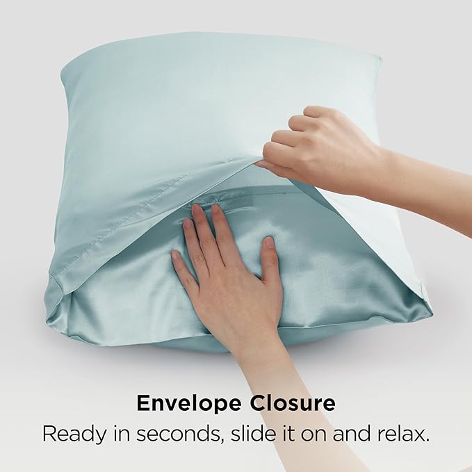 Bedsure Satin Pillowcase 2 Pack Similar to Silk Pillow Cases Standard Size, Pillow Case for Sleeping Women with Envelope Closure, Gifts for Women Men, Light Turquoise, 20x26 Inches, 2pcs