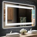 LED Bathroom Mirror, 55"x30" with Front and Backlit, Anti-Fog, Large Bathroom Vanity Mirror for Wall, Memory Function, Stepless Dimmable, Tempered Glass (Horizontal/Vertical)