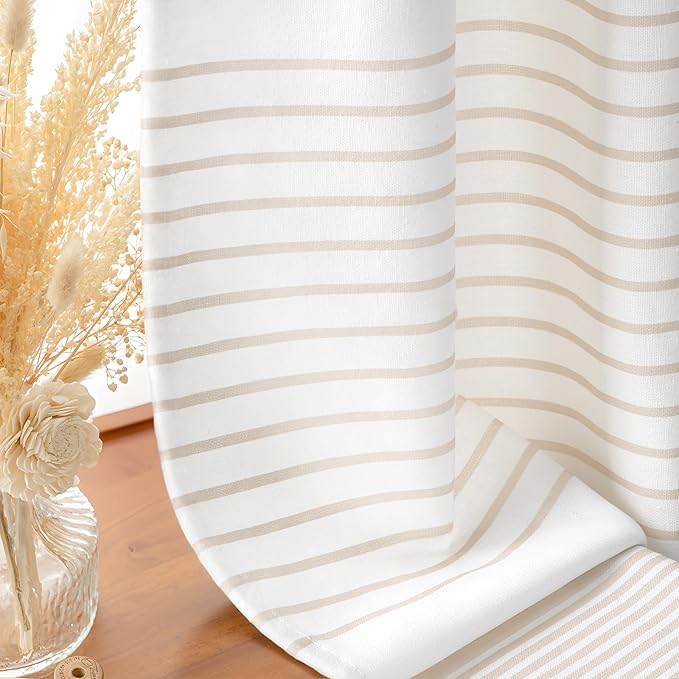 Awellife Boho Beige Shower Curtain for Bathroom Stripe Tassel Shower Curtain 54 X 72 Inches Farmhouse Cotton