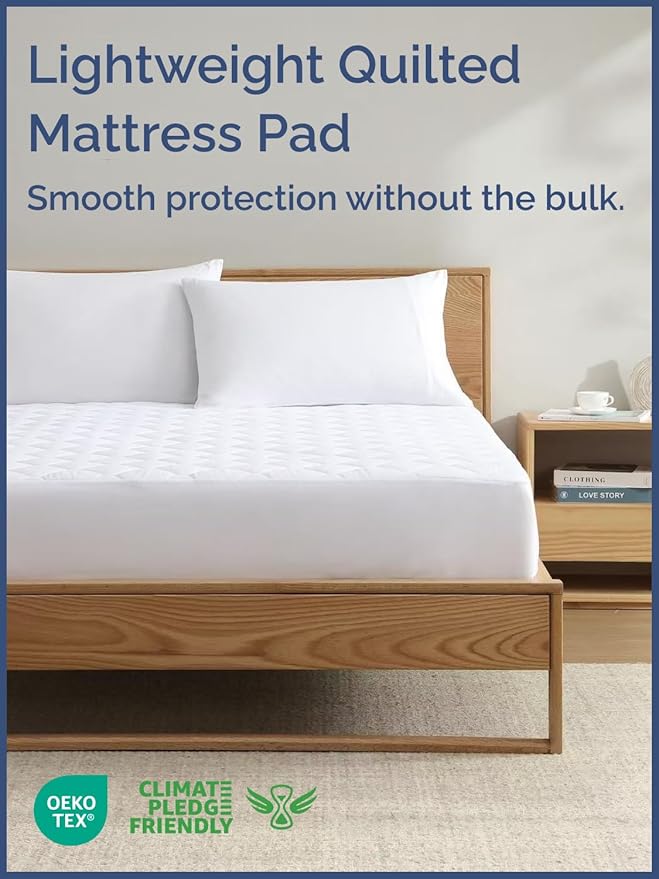 Quilted Fitted Mattress Pad Cal King Size - Elastic Fitted Mattress Topper Protector & Cover - Breathable, Soft, Low Profile Top Cover with 8-16 Inch Deep Pockets - Easy-Fit & Machine Washable - White