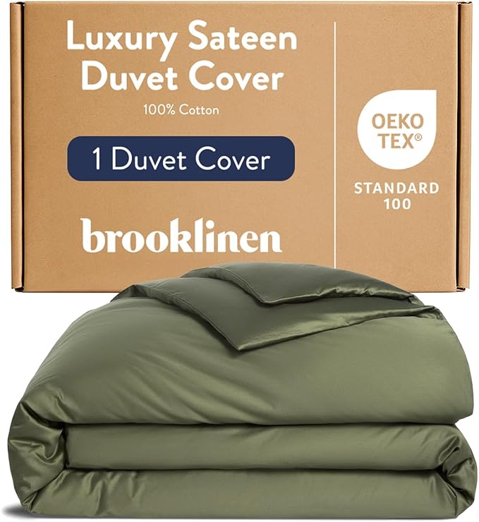Brooklinen Luxury Sateen Duvet Cover - 100% Cotton, Full/Queen Size in Fresh Moss Green with Extra-Long Corner Ties and Button Closure - Best Full/Queen Duvet Covers