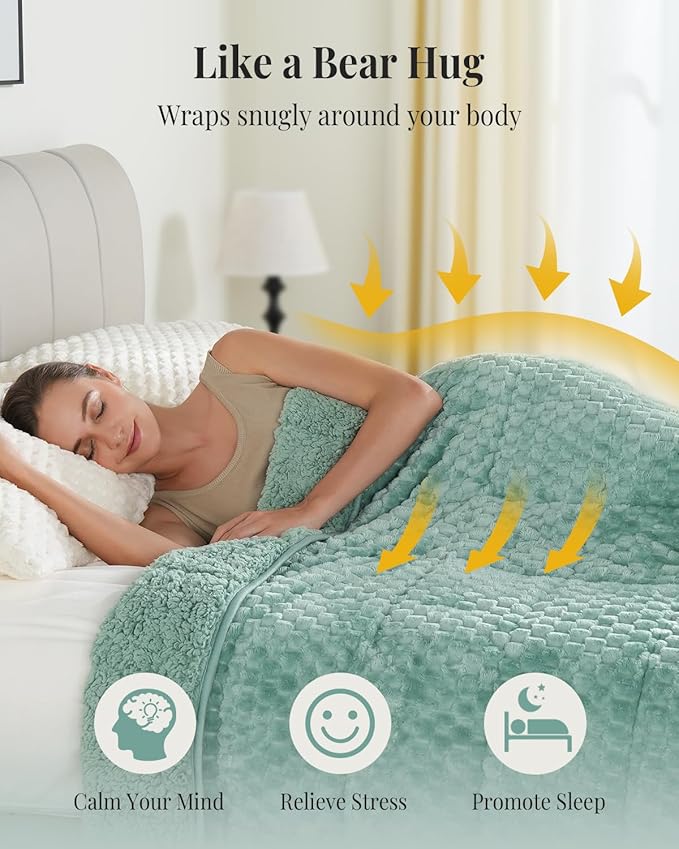 Topblan Sherpa Weighted Blanket for Adluts, Soft Cozy Jacquard Fleece Weighted Blankets Queen Size 20lbs, Thick Heavy Blanket for Sleeping, 60 x 80 inches, Sage Green
