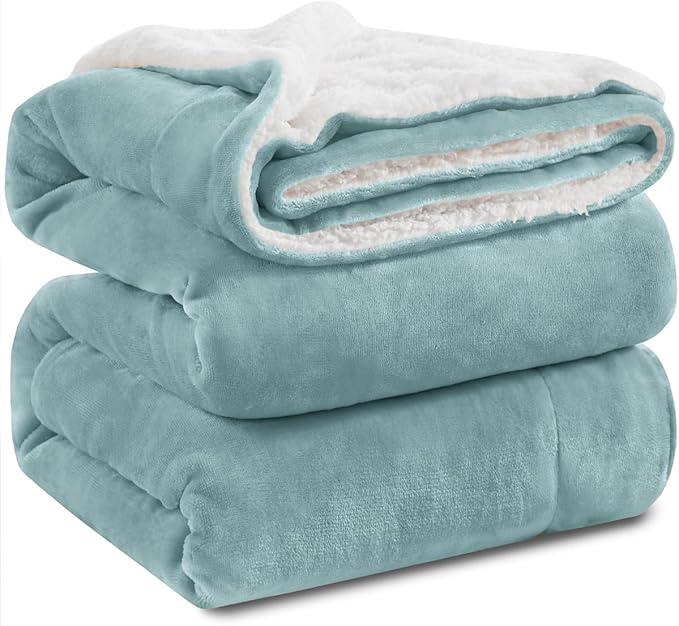 KAWAHOME Sherpa Fleece King Size Blanket for Bed - Extra Warm and Heavy Thick Blankets for Winter, Super Soft 500GSM Plush Blanket, 108" X 90" Spa Blue