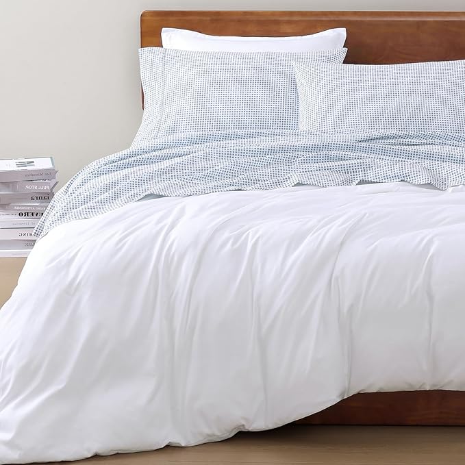 LANE LINEN 100% Organic Cotton Pre Washed Extra Long Twin Sheets Low Pill Fade Resistant Macine Wash Naturally Temperature Regulating Printed Cotton Sheets Twin XL Bed Sheets- Polka Dot Blue