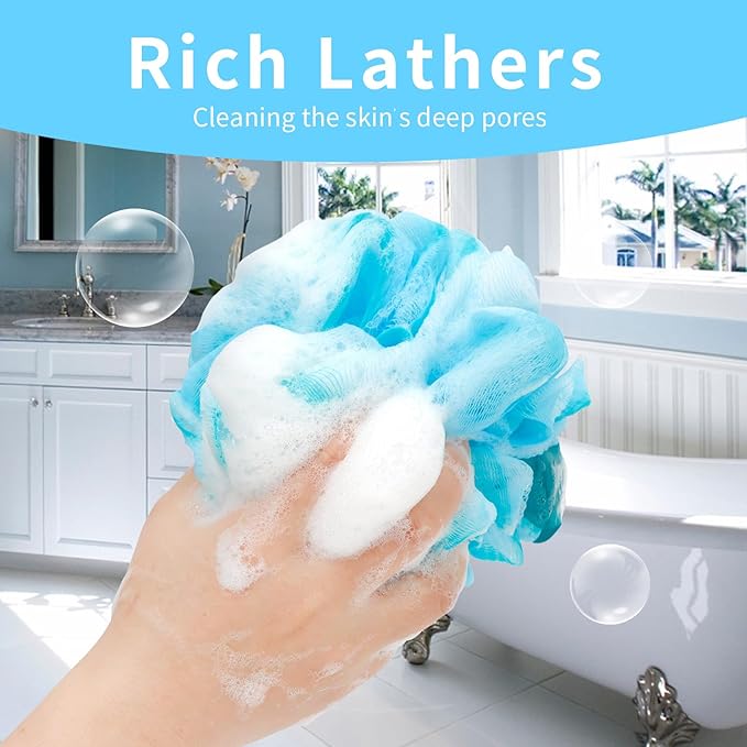 Bath Loofah Sponge Back Scrubber Shower Sponge Soft Mesh Exfoliator Pouf Shower Ball Bath Sponges for Women and Men Bath Accessories (4Pcs 50g Mix Black)