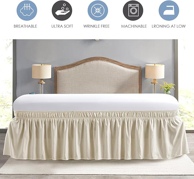 FreshCulture King Bed Skirt, Dust Ruffle for King Size Bed, Easy Fit with 15-Inch Tailored Drop, Elastic Wrap Around Bed Skirt King Size, Hotel Quality Bed Skirts for Adjustable Bed (Cream)