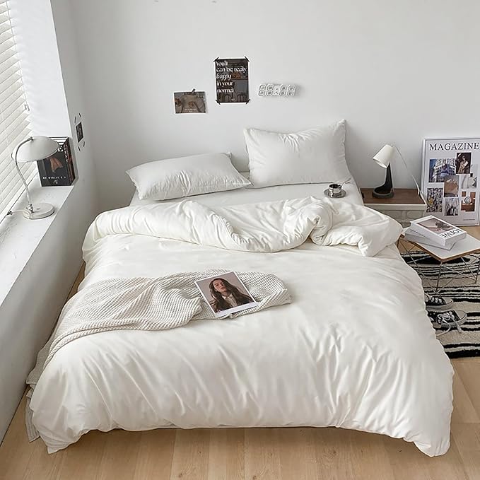 Cottonight White Comforter Sets Queen Pure White Bedding Comforter Queen Size Quilts Blanket Ultra Soft Breathabe Solid Bedding Set for Women Men Adults Teens