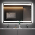 Amorho 50" X36" LED Bathroom Mirror, Front and Backlight, Stepless Dimmable Wall Mirrors with Anti-Fog, Shatter-Proof, Memory, 3 Colors, Double LED Vanity Mirror(Horizontal/Vertical)
