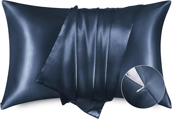 Bedsure Satin Pillowcase with Zipper, Similar to Silk Pillow Cases 2 Pack, Satin Pillow Cases Queen, Silky & Soft Blue Pillow Covers for Hair and Skin, Gifts for Women Men, 20x30 Inches
