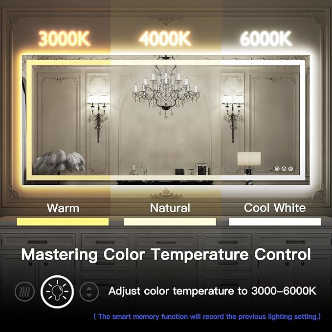 ISKM 60'' x 30'' LED Mirror for Bathroom Lighted Vanity Mirror for Wall Front Lights + Backlit LED Bathroom Mirror Anti-Fog Tempered Glass ETL Listed