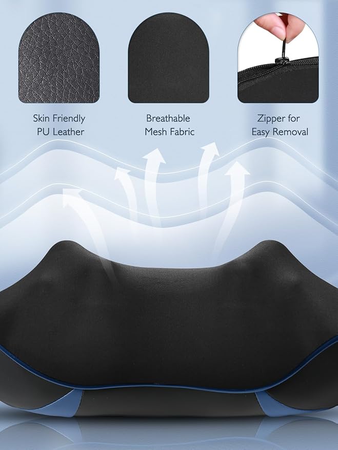 Careboda Back Neck Shoulder Massager with Heat, Shiatsu Electric Deep Tissue 3D Kneading Massagers for Relief on Waist, Leg, Calf, Foot Full Body Muscles, Gift for Men Women Mom Dad (Blue)