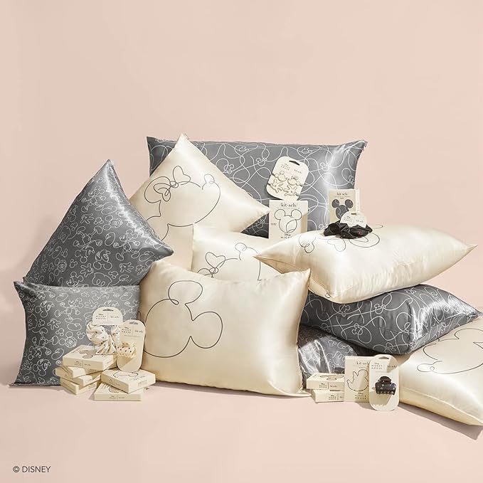 Kitsch & Disney Minnie Mouse Satin Pillowcase with Zipper Softer Than Silk, Cooling Pillow Case for Hair & Skin, Wrinkle-Free, Machine Washable, King Size (19x36)