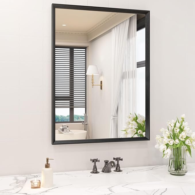 20x30 Inch Bathroom Mirror, Matte Black Framed Rectangle, 4MM Tempered Glass, Anti-Rust, Wall-Mounted Vanity Mirror for Bathroom & Bedroom - Hangs Horizontally or Vertically