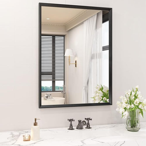 20x30 Inch Bathroom Mirror, Matte Black Framed Rectangle, 4MM Tempered Glass, Anti-Rust, Wall-Mounted Vanity Mirror for Bathroom & Bedroom - Hangs Horizontally or Vertically
