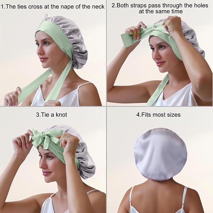 ZIMASILK 100% Mulberry Silk Bonnet for Sleeping Women Double Layer Hair Wrap with Silk Tie Band,1 Pack