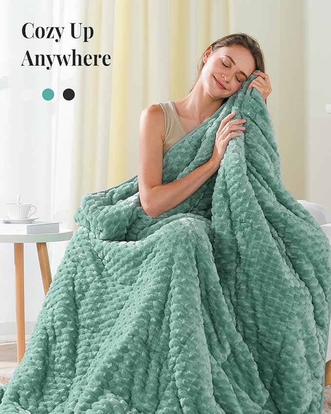 Topblan Sherpa Weighted Blanket for Adluts, Soft Cozy Jacquard Fleece Weighted Blankets Twin Size 12lbs, Thick Heavy Blanket for Sleeping, 48 x 72 inches, Sage Green