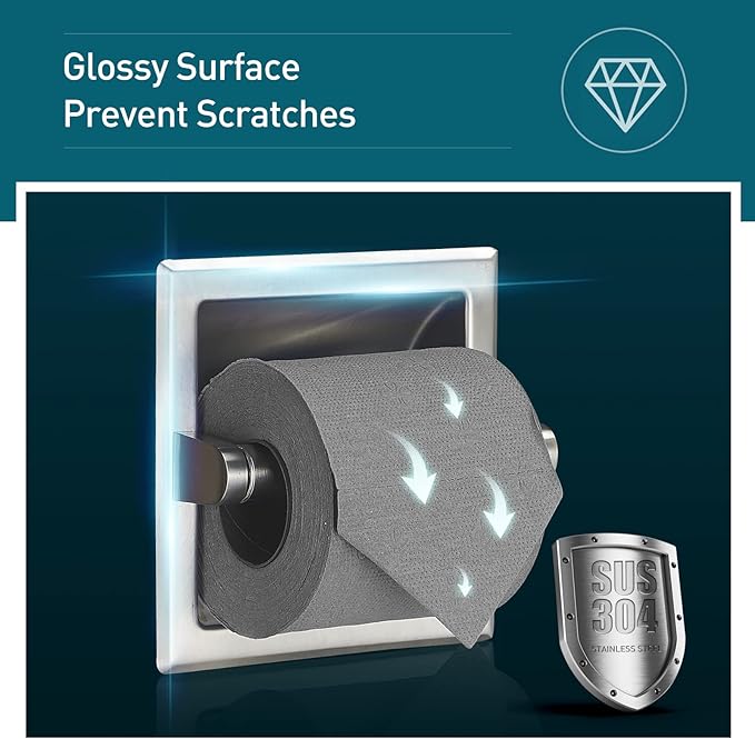 Smack Brushed Nickel Recessed Toilet Paper Holder,Contemporary Hotel Style Wall Toilet Paper Holder - Recessed Toilet Tissue Holder Includes Rear Mounting Bracket