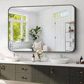 Koonmi Black Framed Bathroom Mirror - 36x55 Inch Shatterproof Tempered Glass Vanity Mirror for Bathroom Sink, Wall Mounted with Matte Aluminum Alloy Frame, No Distortion, Modern Decor
