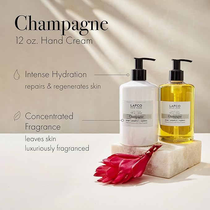 LAFCO New York Hand Cream, Champagne - 12 oz - Restores & Repairs Skin - All Skin Types - Hypoallergenic, Synthetic Free & Cruelty Free - Made in Italy