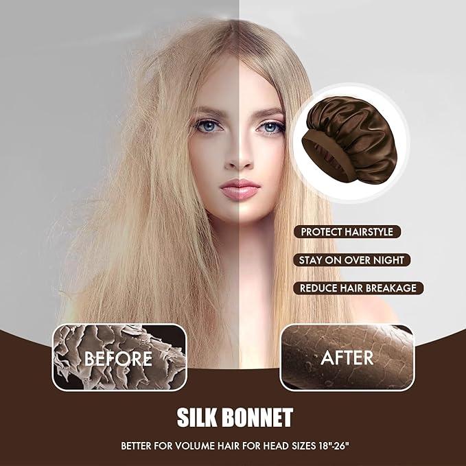 Satin Silk Bonnet for Sleeping, Double Layer Silk Sleep Cap for Men & Women, Soft Satin Lined Bonnet for Curly Hair