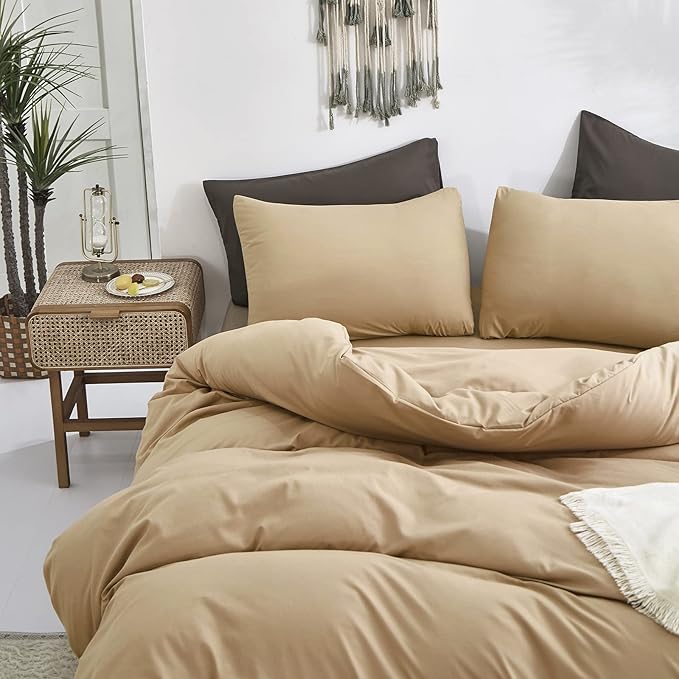 Cottonight Champagne Comforter Set Twin Khaki Bedding Set Full Solid Golden Color Blanket Quilts Soft Simple Breathable Modern Fashion Comforter Set for Women Men