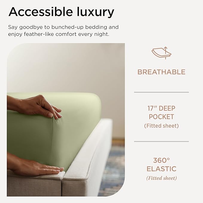 Threadmill California King Sheet Sets |Certified American Supima Cotton Sheets | 656 Thread Count 4 Piece Hotel Quality Luxury Bed Sheets Set with Elasticized Extra Deep Pocket | Sage Green Sheets