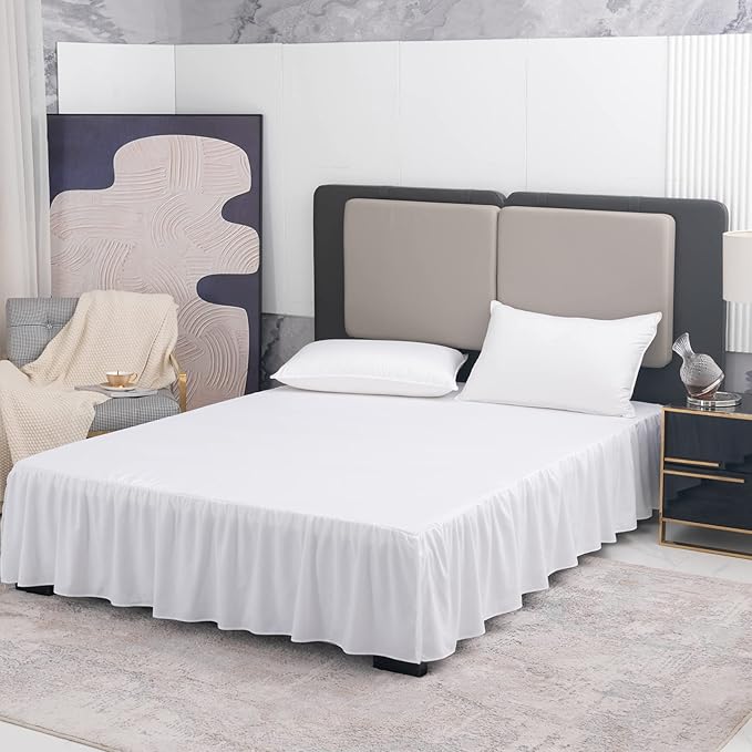 White Bed Skirt Queen Size Ruffled Bed Skirt with Split Corners, Queen Bed Skirt 12 Inch Drop, TSUTOMI Queen Size Bed Skirt White for Ruffled Bed Skirt with Split Corners, Bed Skirt Queen Size