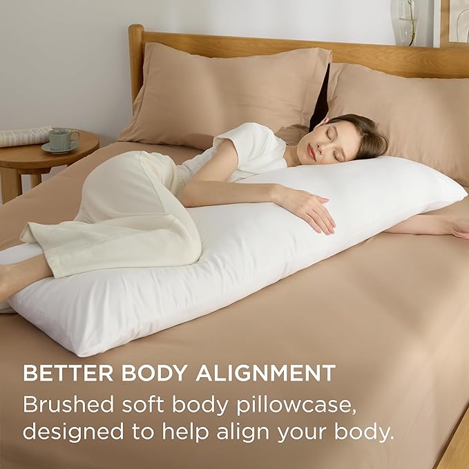 Bedsure Body Pillow Case Cover - Ivory Brushed Microfiber Long Pillow Cases, Ultra Soft and Cozy Body Pillowcase with Envelope Closure, Wrinkle, Fade and Stain Resistant, 1 Pack, 20x54 Inches