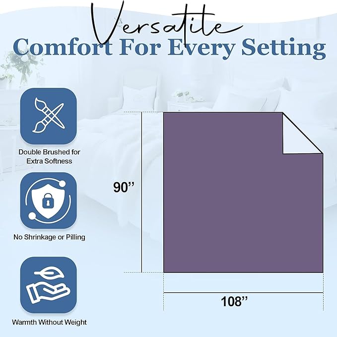 Thermee Micro Flannel King Size Blankets, Lightweight All Seasons Cozy Blanket, Throw Blankets for Home and Living Room, Comfy & Soft Blanket for Couch, Machine Wash, No Pilling - Purple