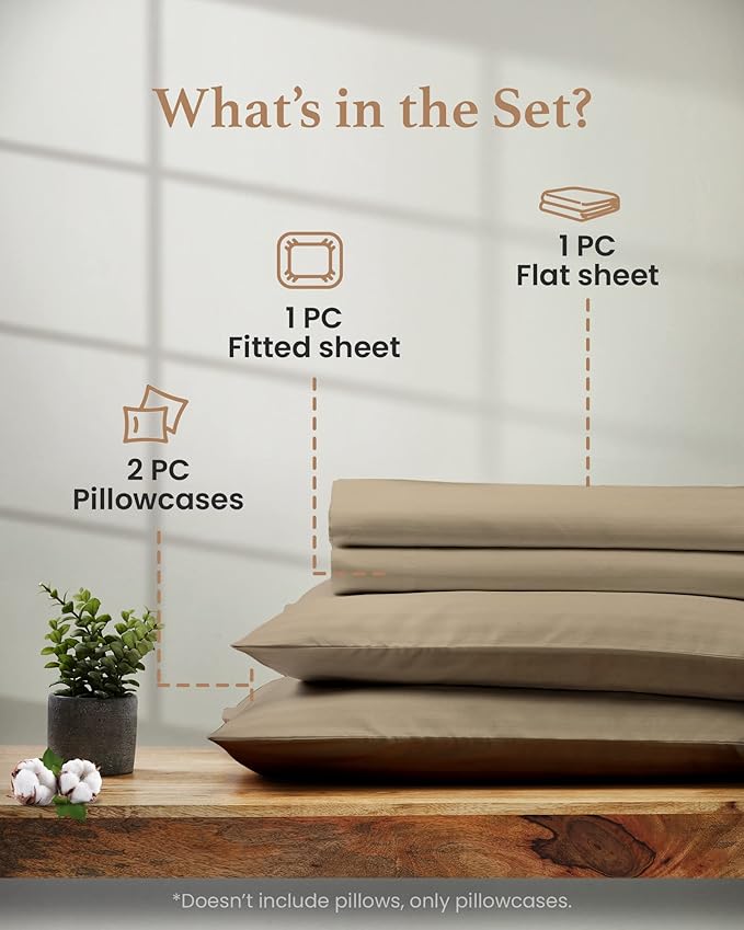 Good Sleep Bedding California King Sheet Sets - 100% Egyptian Cotton Sheets California King Size, 4Pc, Cal King Sheet Set, Soft Sateen Weave, 16" Deep Pocket California King Sheet Set - Taupe
