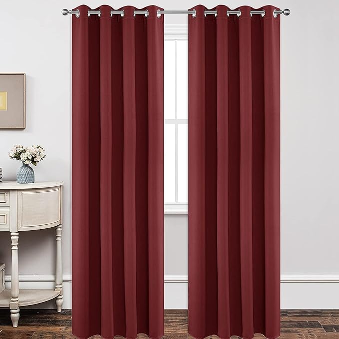 Joydeco Blackout Curtains 120 inches Long 2 Panels Set, Thermal Insulated Long Curtains 2 Burg, Room Darkening Grommet Drapes for Bedroom Living Room Windows(W52 x L120 Inch, Burgundy Red)