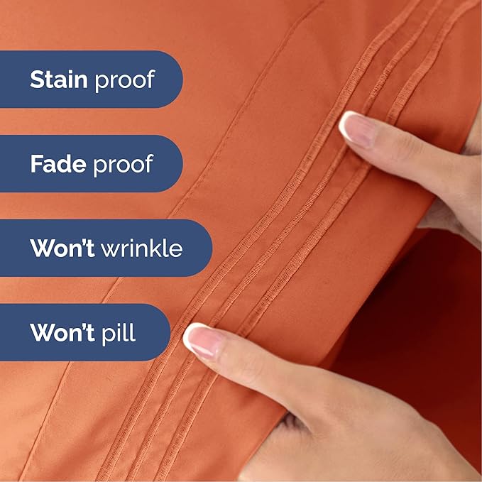 Cal King Size 4 Piece Sheet Set - Extra Soft, Breathable & Cooling Sheets - Hotel Luxury Bed Sheets for Women & Men - Deep Pockets, Easy-Fit & Wrinkle-Free Sheets - Harvest Pumpkin Oeko-Tex Bed Sheets