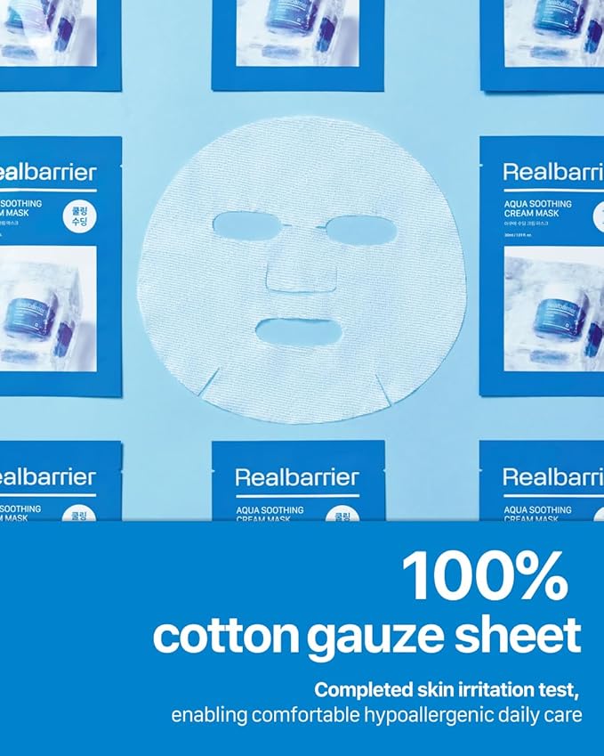 Real Barrier | Aqua Soothing Cream Mask | Korean Face Mask for Sensitive & Dehydrated Skin | Facial Mask with Hyaluronic Acid | Cooling & Moisturizing | Moisturizing Face Masks Skincare | 10 Sheets