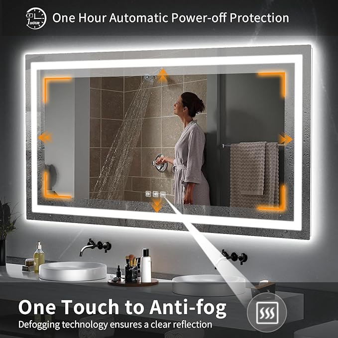 LED Mirror for Bathroom, 72x36 Inch Backlit + Front Lighted Bathroom Vanity Mirror with Lights for Wall, Double Light Strips, 3 Colors, Shatter-Proof, Anti-Fog and Brightness Memory