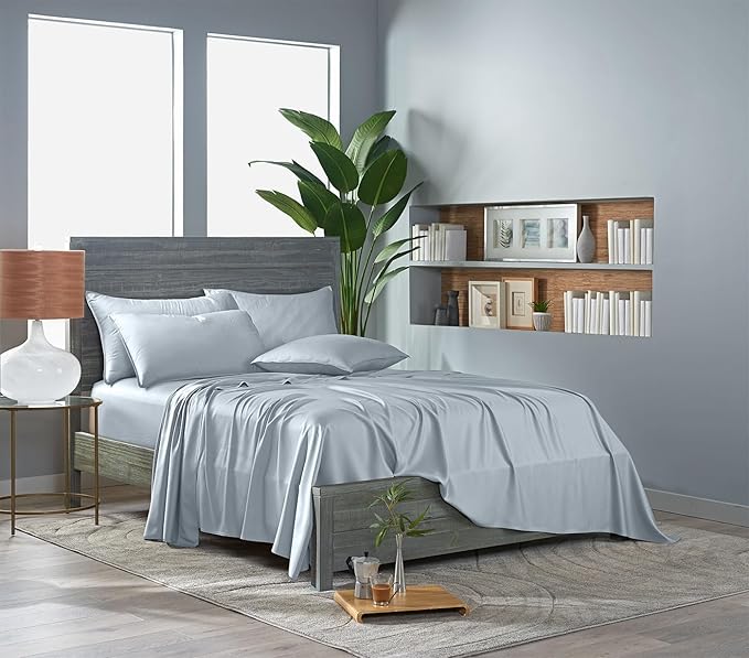 Pure Bamboo King Sheets, Genuine 100% Organic Viscose Derived from Bamboo Bed Sheet Set, Luxuriously Soft & Cooling, Double Stitching, Lifetime Quality Promise (King, Glacier)