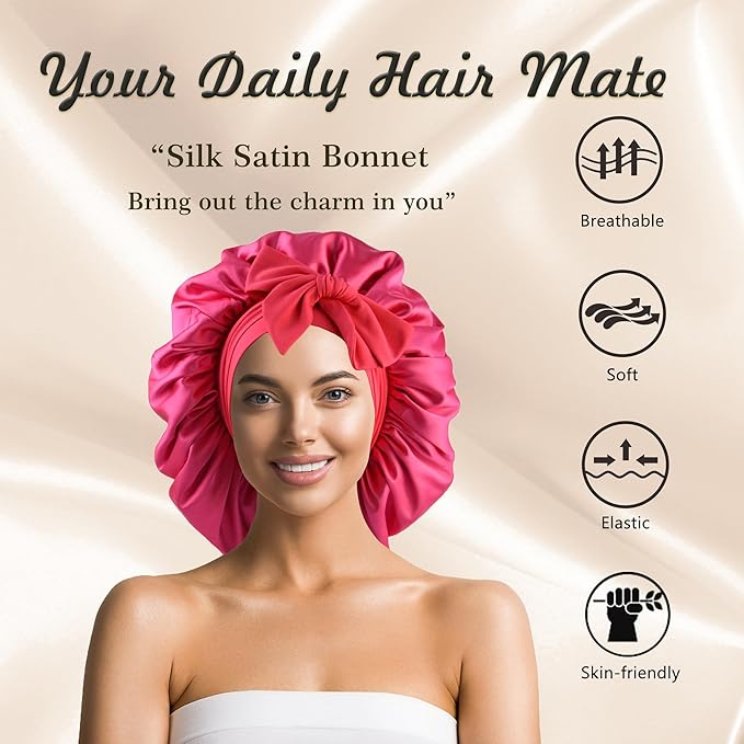 Silk Bonnet for Sleeping Women Satin Bonnet Double Layer Night Sleep Cap with Elastic Tie Band for Curly Natural Hair