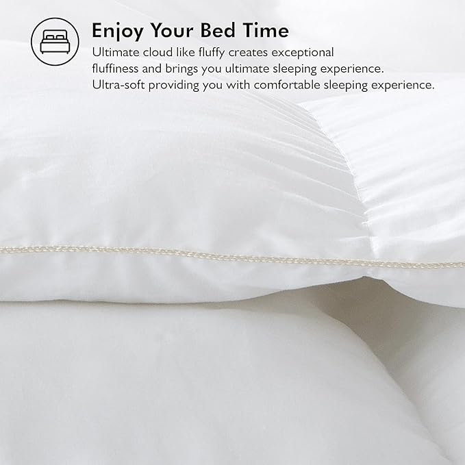 Luxurious Oversized Queen 98" x 98" Size Goose Down Fiber Waterfowl Feather Fiber Comforter Duvet, 100% Egyptian Cotton Cover, 56 oz. Fill Weight, Baffle Box Design, White Solid