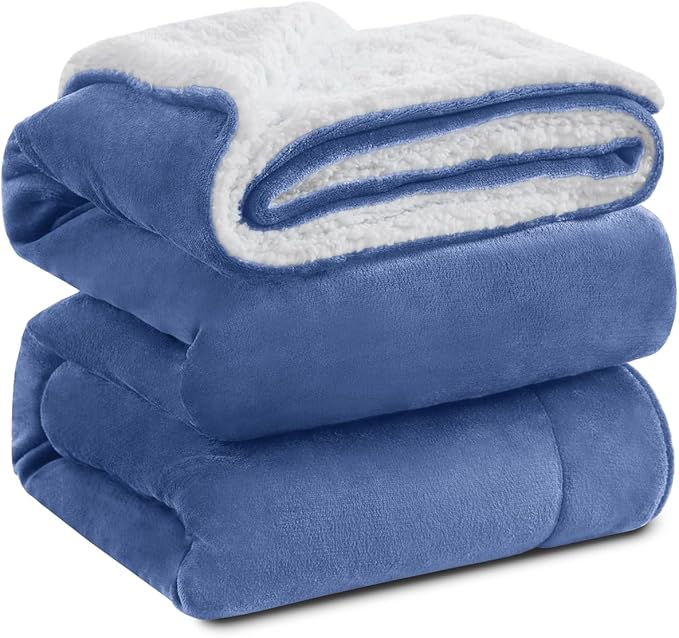 KAWAHOME Sherpa Fleece Throw Blanket for Bed - Extra Warm and Heavy Thick Throw Blankets for Winter, Super Soft 500GSM Plush Blanket, 50"X 60" Washed Blue