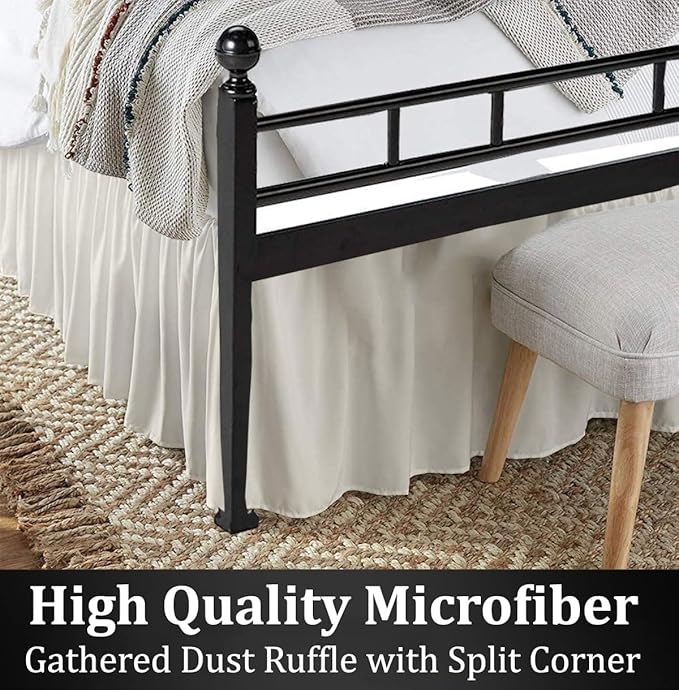 Ruffled Bed Skirt with Split Corners, Ivory, Full 21 Inch Drop Bedskirt, Hotel Quality Brushed Microfiber Wrinkle Free Dust Ruffle Bed Skirt Full Size