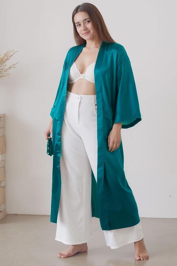 PRODESIGN Satin Kimono Robe Women Long Silky Kimono Bathrobe Sleepwear Wedding Bridesmaid Robe