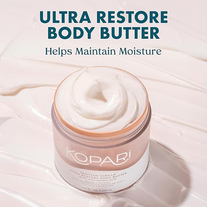 Kopari Ultra Restore Body Butter, Whipped Lightweight Formula, Hyaluronic Acid & Mango Butter, Deep Long-Lasting Moisture, Tahitian Vanilla 7.7 oz