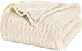 PHF 100% Cotton Waffle Weave Blanket Twin Size for Bed, Soft Lightweight & Breathable, All-Season Comfort, Luxury Aesthetic Woven Bedding for Home Decor, 66"x90", Natural