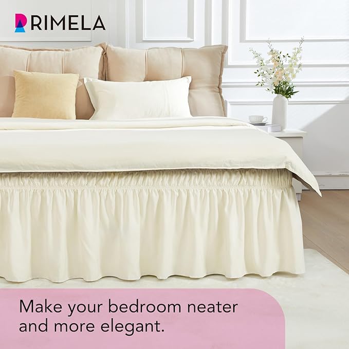 RIMELA Off White Bed Skirt King Size 18 Inch Drop, Elastic Bed Skirting for Bed Base and Frame, Bedding Dust Ruffle Easy to Install, Lightweight Wrap Around Adjustable Bedskirt