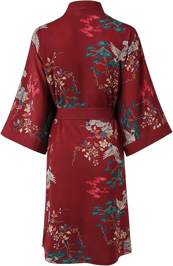 Ledamon Women's Kimono Short Robe for Women - Pocket Floral Bathrobe Nightgown