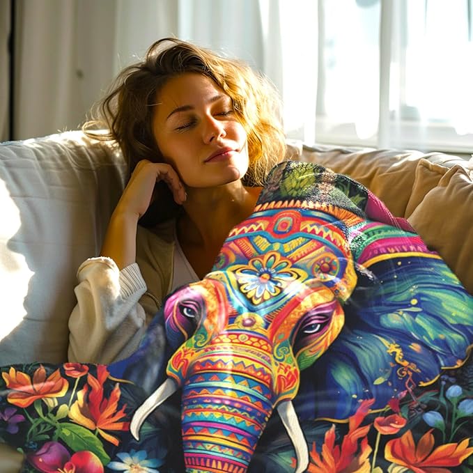 Elephant Throw Blanket, Elephant Birthday Gifts for Women and Men, Lightweight Fleece African Home Decor, Printed, Washable, No-Pilling, 50x60 inches