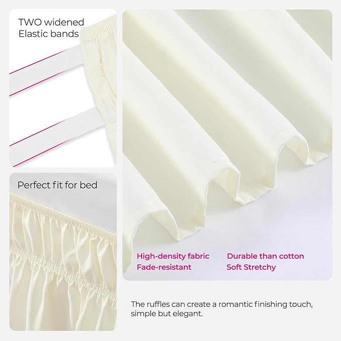RIMELA Bed Skirt King Size 18 Inch Drop, Wrap Around Elastic Bedskirt Solid Microfiber Luxury Hotel Quality Fabric, Easy to Install Machine Washable Wrinkle & Fade Resistant, Cream