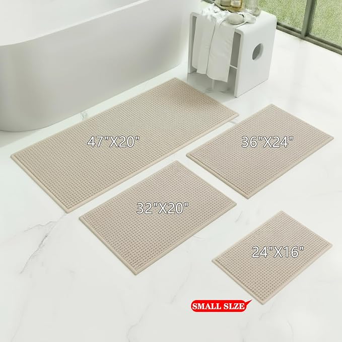 Bathroom Rugs Non Slip Washable, Super Absorbent Thin Bath Mat for Small Quick Dry Low Pile Bathroom Rug, (Khaki, 36″x24″)