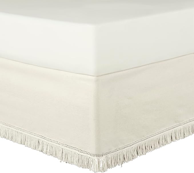Lush Decor Boho Fringe 15-Inch Tailored Drop Easy Fit Bedskirt, King, Off-White