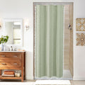 MitoVilla Boho Small Stall Fabric Shower Curtain 36 x 72, Sage Green Half Size Narrow Polyester Linen Tassel Cloth Shower Curtains for Chic Modern Farmhouse Country Bathroom Decor